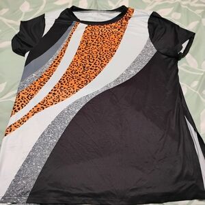 Stylish Black and Orange Leopard Print Women's Blouse